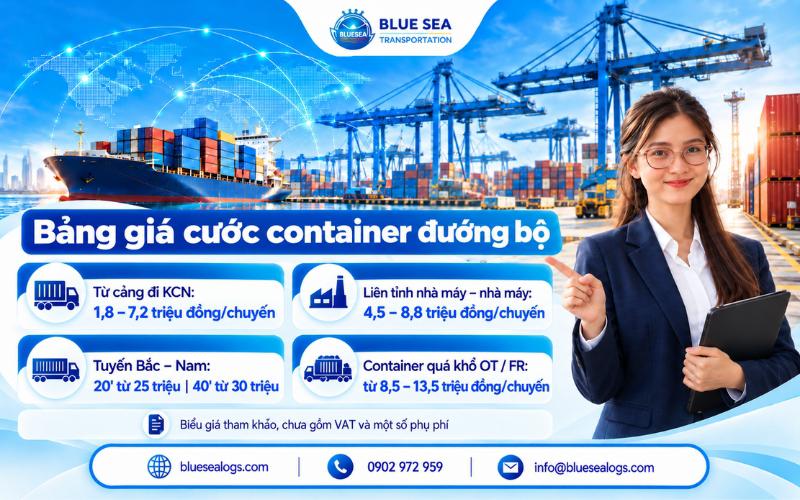 Bảng giá cước kéo container đường bộ theo tuyến từ cảng Cát Lái, Cái Mép và liên tỉnh