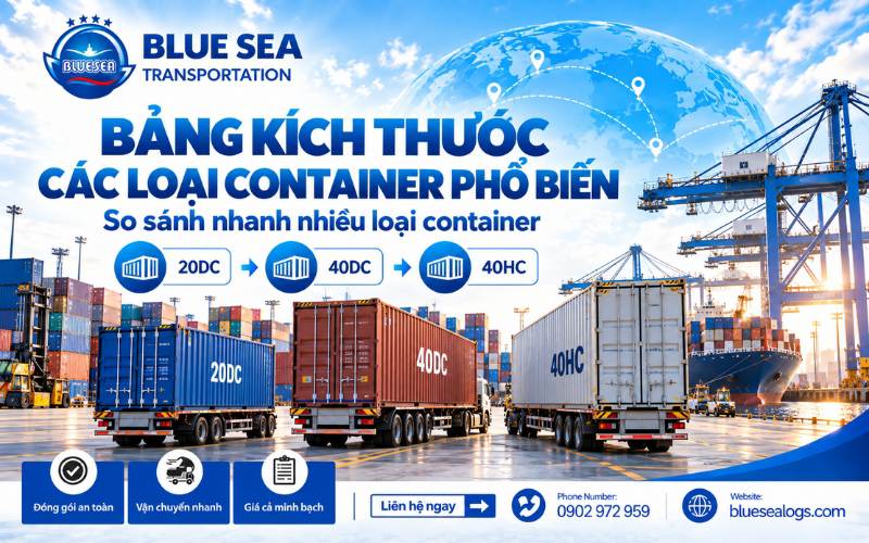 Bảng kích thước 3 loại container phổ biến 20DC, 40DC và 40HC