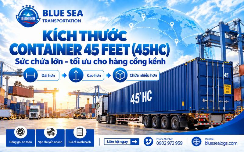Kích thước container 45 feet – 45HC với số đo ngoài, lọt lòng, thể tích và tải trọng