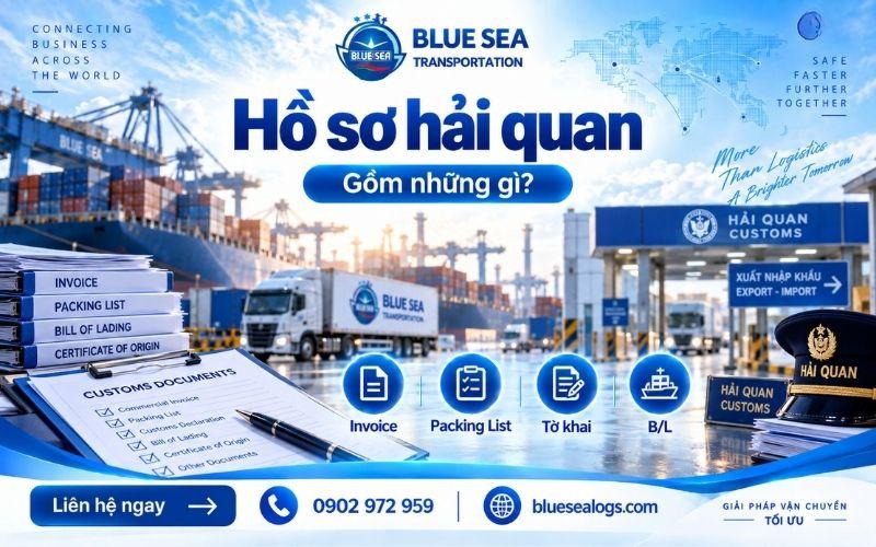 Bộ hồ sơ thủ tục hải quan xuất nhập khẩu gồm hóa đơn thương mại hợp đồng và vận đơn