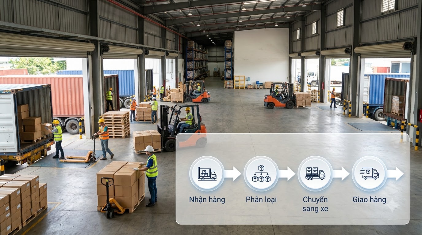 Mô hình Cross Docking kết hợp quy trình nhận, phân loại và chuyển hàng trực tiếp