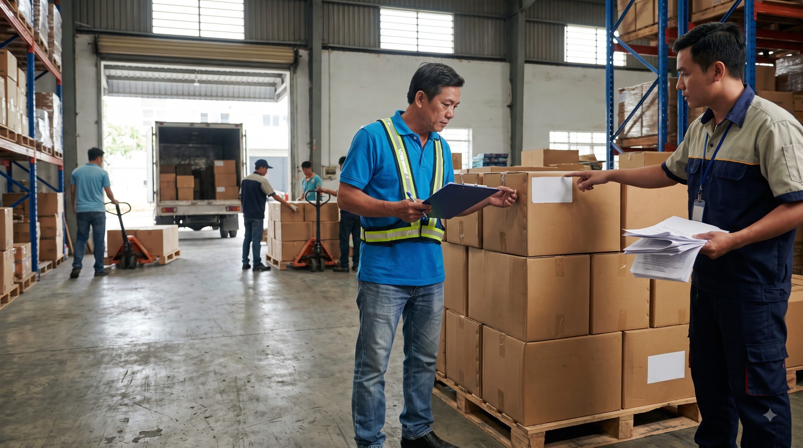 Consignee nhận và kiểm tra hàng hóa tại kho nhập khẩu