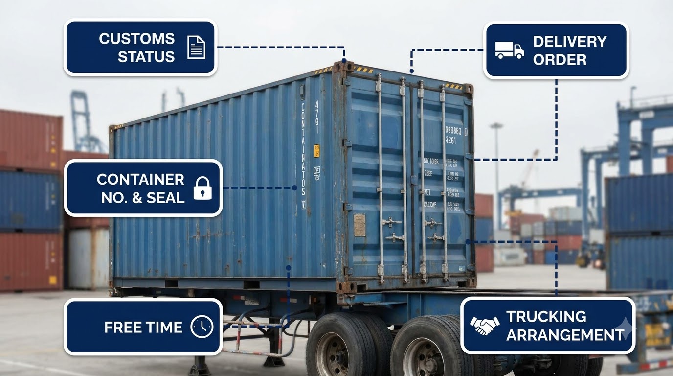 SmartArt các bước cần kiểm tra trước khi nhận container nhập khẩu