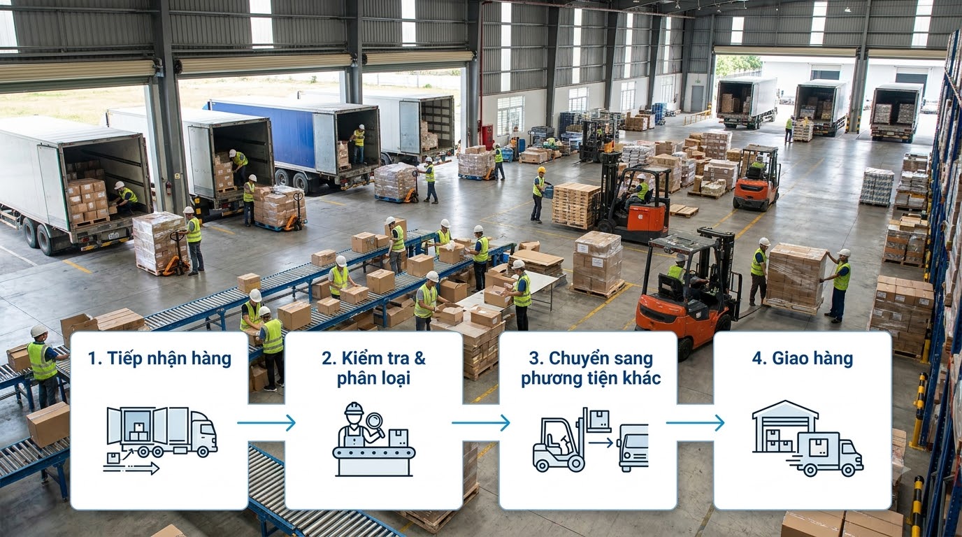 Quy trình Cross Docking từ tiếp nhận hàng đến giao hàng