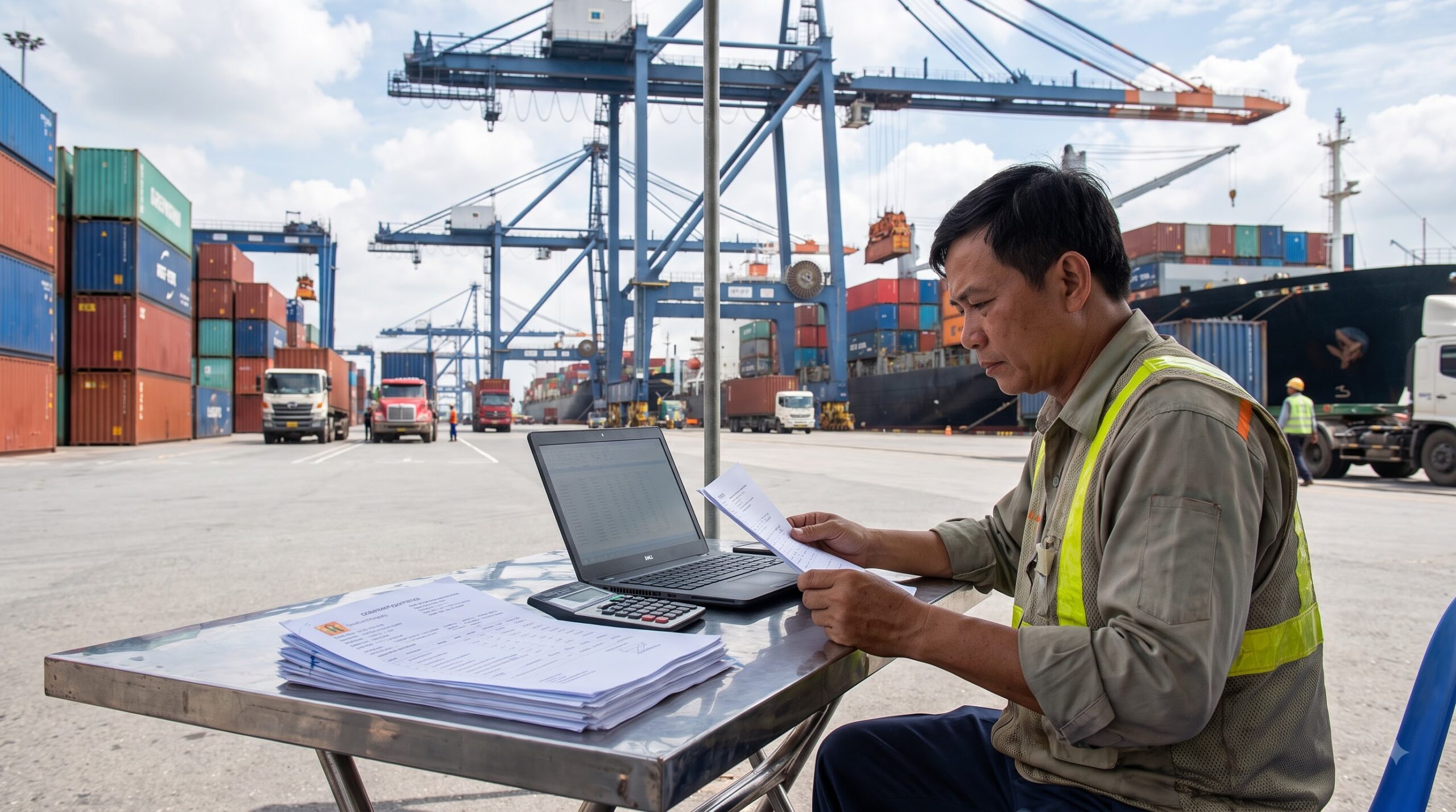 Nhân viên logistics kiểm tra phụ phí vận tải biển trong báo giá