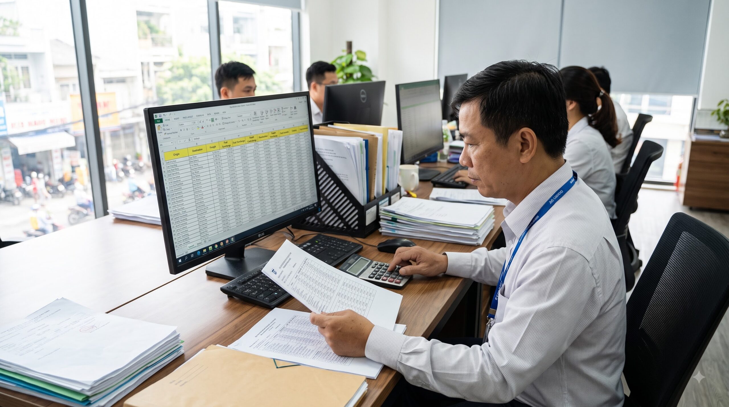 Nhân viên logistics kiểm soát chi phí vận tải biển