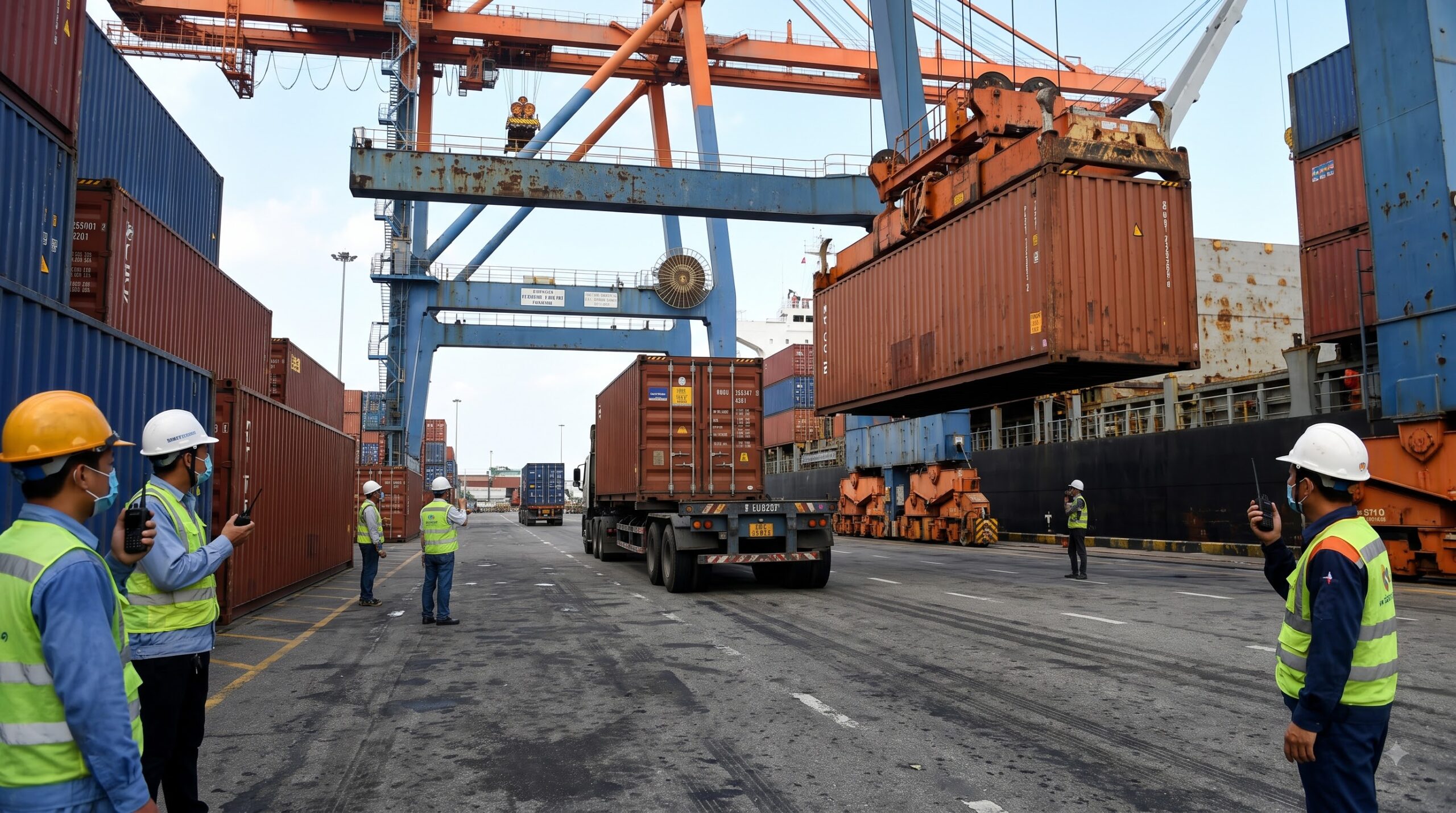 Hoạt động bốc xếp và di chuyển container tại terminal