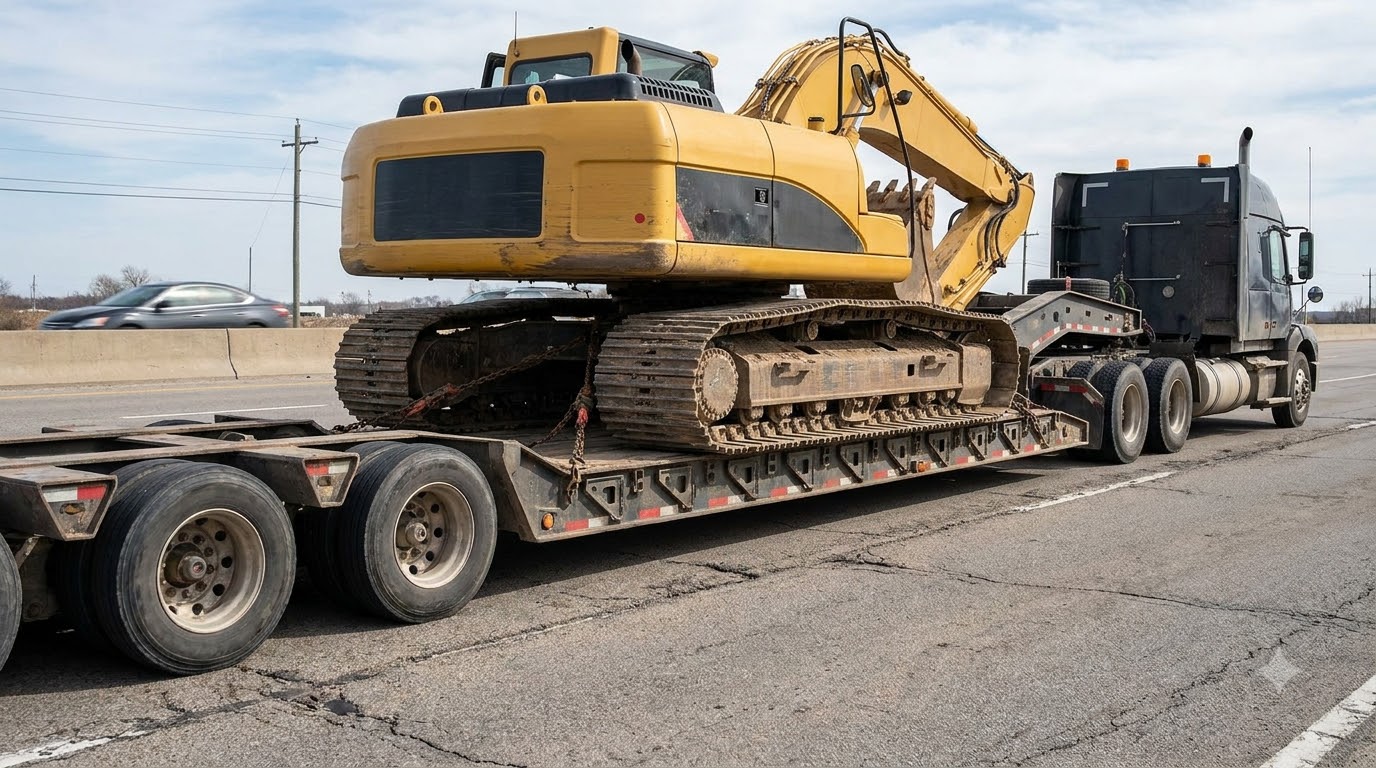 Xe moóc lùn Lowbed Trailer chở máy xúc công trình