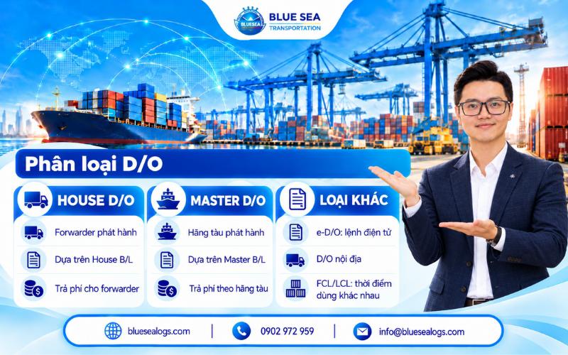 Phân loại D/O theo đơn vị phát hành là hãng tàu hoặc forwarder và theo loại hàng FCL, LCL