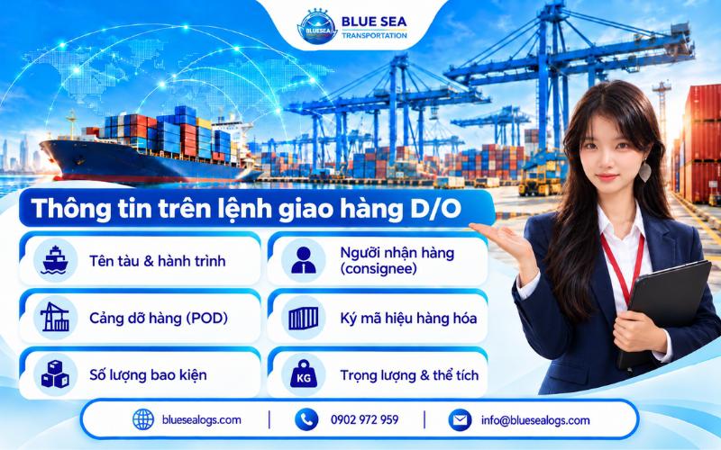 Mẫu lệnh giao hàng D/O với các thông tin tên tàu, người nhận, cảng dỡ và hàng hóa