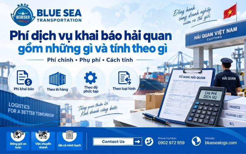 Cơ cấu chi phí dịch vụ khai hải quan gồm phí tờ khai phí kiểm hóa và phí chứng từ