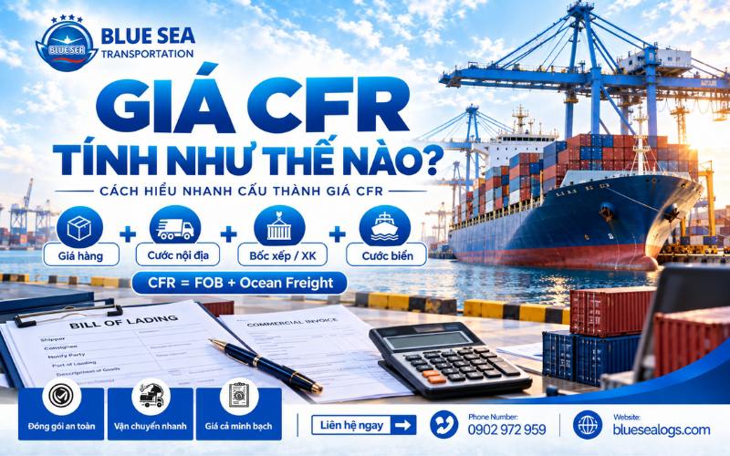 Công thức tính giá CFR bằng giá FOB cộng cước phí vận tải biển Ocean Freight đến cảng dỡ