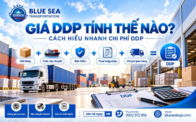 Công thức tính giá DDP bao gồm tiền hàng cước vận chuyển thuế nhập khẩu và phí giao hàng tận nơi