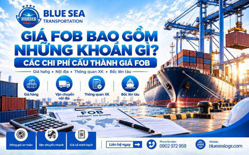 ơ cấu các khoản chi phí cấu thành giá FOB bao gồm phí vận chuyển nội địa và thủ tục xuất khẩu