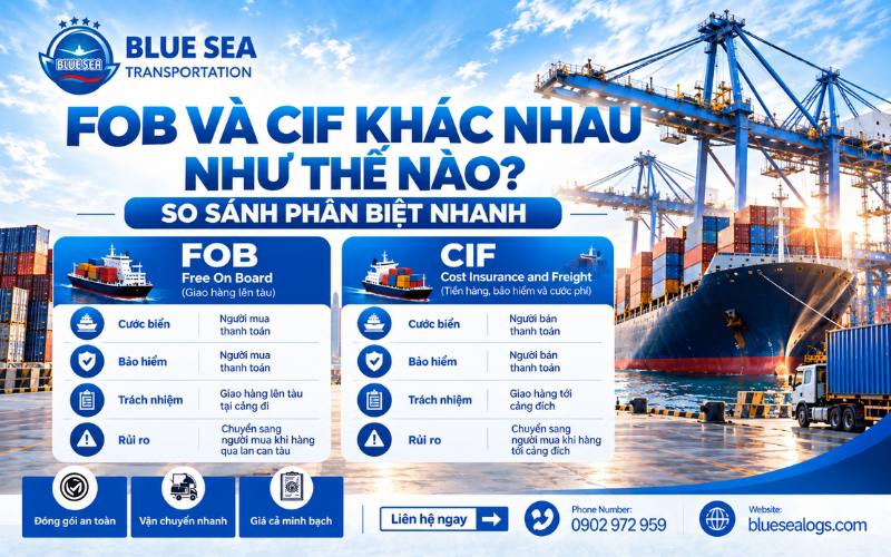 Bảng so sánh chi tiết điểm giống và khác nhau giữa hai điều kiện giao hàng FOB và CIF
