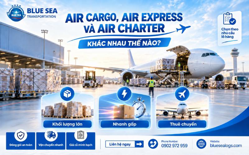 Bảng so sánh hình thức vận chuyển Air Cargo Air Express và thuê nguyên chuyến Air Charter