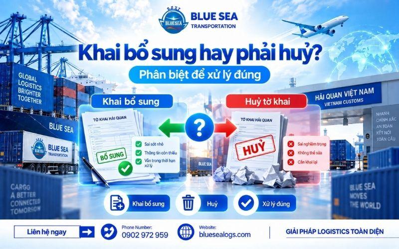 Bảng so sánh khi nào nên khai bổ sung và trường hợp bắt buộc hủy tờ khai hải quan