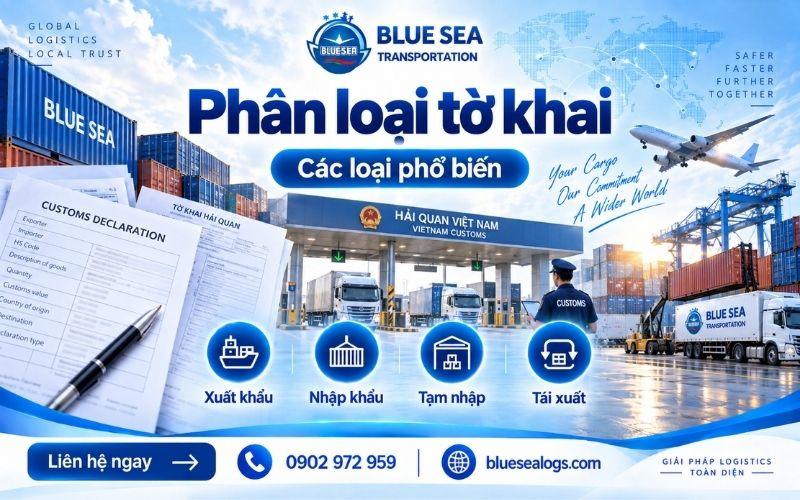 Các loại tờ khai hải quan phổ biến gồm tờ khai xuất khẩu nhập khẩu và luồng xanh vàng đỏ