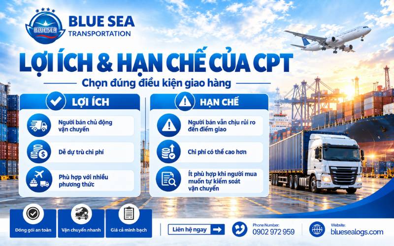 Ưu điểm linh hoạt phương thức vận tải và rủi ro hạn chế của điều kiện CPT