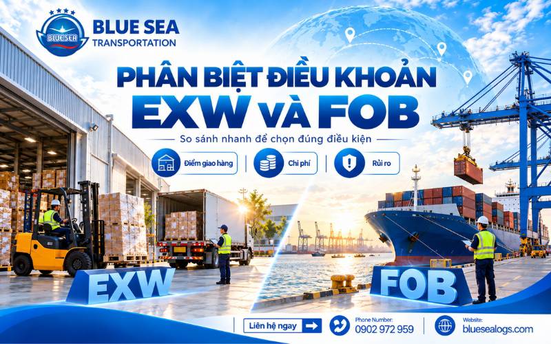 Bảng so sánh điểm khác biệt lớn về nghĩa vụ thủ tục hải quan và vận chuyển giữa EXW và FOB