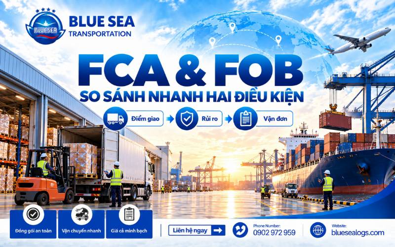 So sánh điểm khác biệt giữa điều kiện FCA giao cho người vận tải và FOB giao lên tàu biển