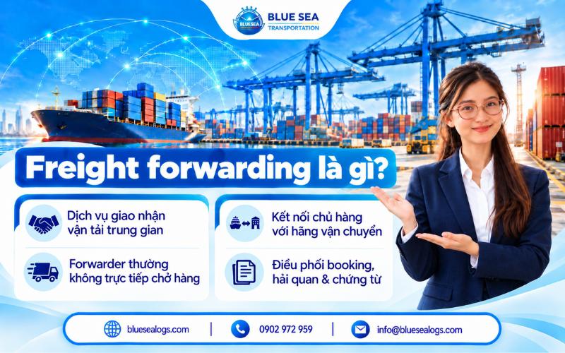 Freight forwarder đứng giữa người gửi hàng và hãng vận chuyển,
